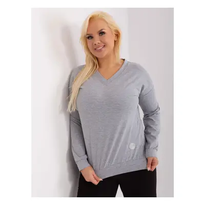 Grey melange blouse plus size with a neckline