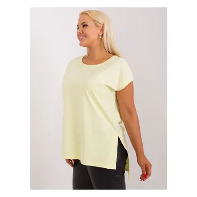 Light yellow women's basic cotton blouse plus size