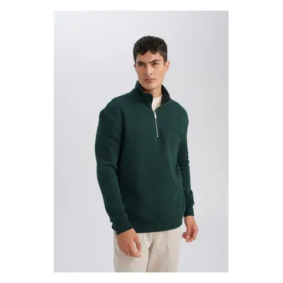 DEFACTO Comfort Fit Stand Collar Zippered Thick Basic Sweatshirt