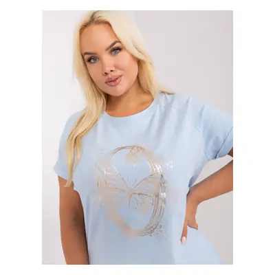 Light blue women's blouse plus size with short sleeves