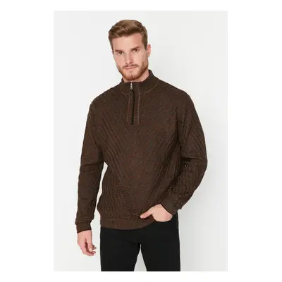 Trendyol Brown Slim Fit Half Turtleneck Zippered Knitwear Sweater