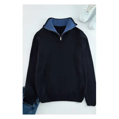 Trendyol Navy Blue Casual Regular Half Turtleneck Plain Knitwear Sweater