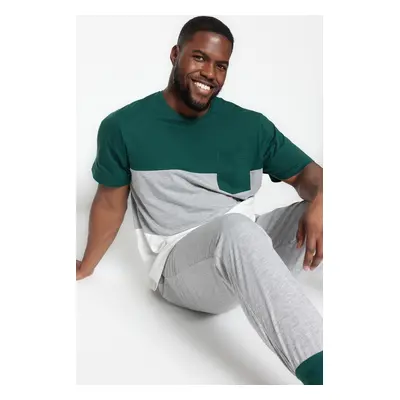 Trendyol Plus Size Emerald Green Regular Fit Comfortable Paneled Knitted Pajama Set