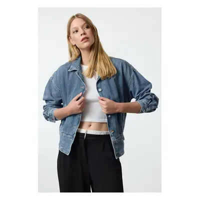 Trendyol Blue Waist Detailed Bomber Denim Jacket