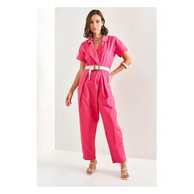 Bianco Lucci Women's Belted Thin Gabardine Jumpsuit