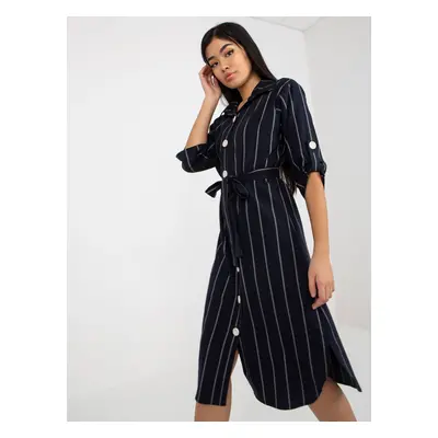 Dark blue striped shirt dress with large buttons