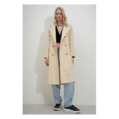 HAKKE Shawl Collar Buttoned Trench Coat