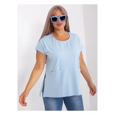 Light blue cotton blouse larger size