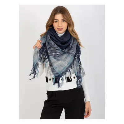 Women's checkered scarf with tassels - blue