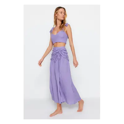 Trendyol Lilac Woven Tie Blouse and Skirt Set