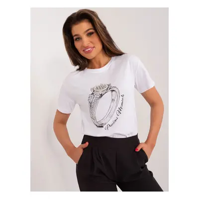 White T-shirt with appliqués and print