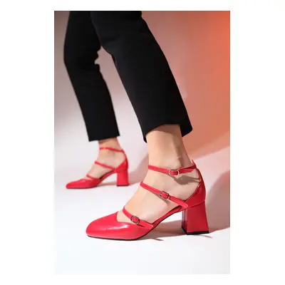 LuviShoes BEIN Red Skin Women's Chunky Heel Shoes