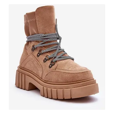 Women's Suede Lace-up Shoes Dark Beige Acorn