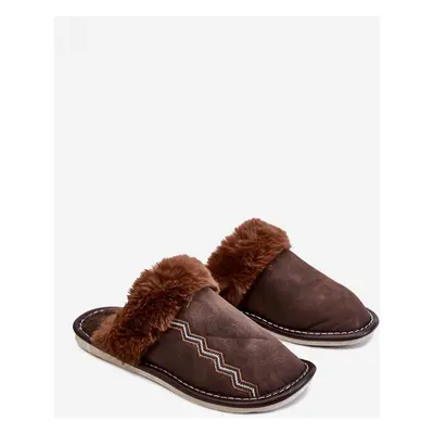 Men's warm slippers with fur Aron brown