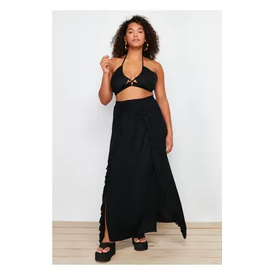 Trendyol Curve Black Maxi Length Woven Tasseled Slit Detailed Beach Wear Skirt