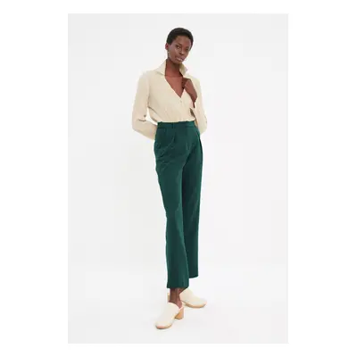 Trendyol Dark Green Straight/Straight Cut Pleated Trousers