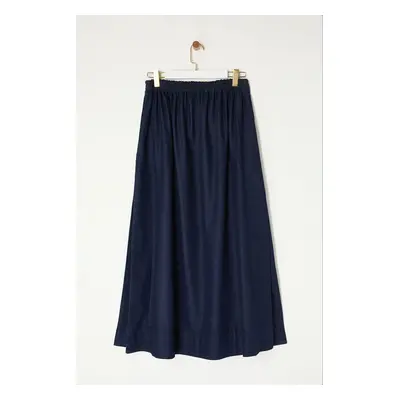 Trendyol Navy Blue Slit Elastic Waist High Waist Maxi Denim Skirt