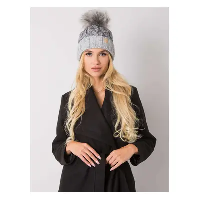 RUE PARIS Grey insulated winter hat with pompom