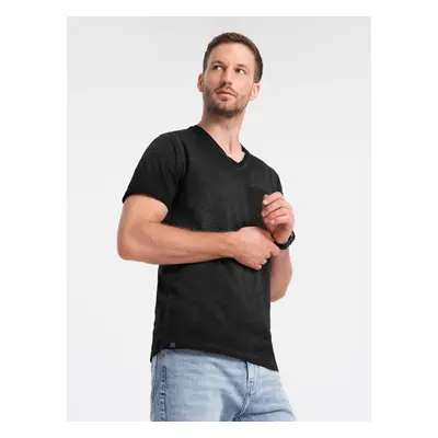 Ombre Men's brindle V-neck t-shirt with pocket - black