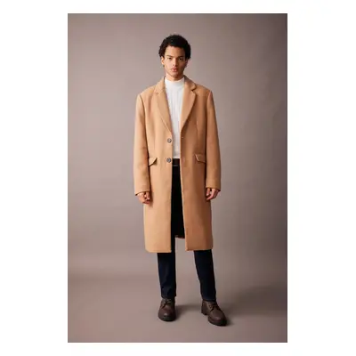 DEFACTO Men's Slim Fit Slim Fit Lined Buttoned Pocket Cashmere Coat Parka