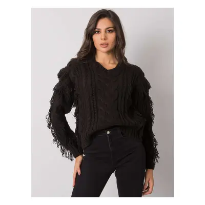 RUE PARIS Black sweater with fringe