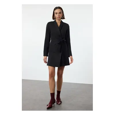 Trendyol Black Belted Shawl Collar Mini Woven Jacket Dress