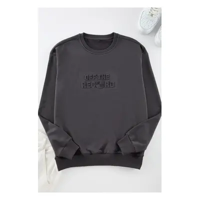 Trendyol Anthracite Oversize/Wide Cut Embossed Text Printed Sweatshirt