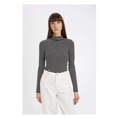 DEFACTO Slim Fit Half Turtleneck Striped Long Sleeve T-Shirt