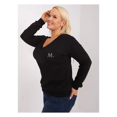 Black casual plus-size blouse with the letter