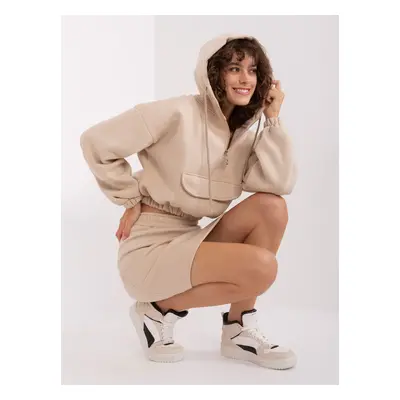 Beige basic tracksuit with short sweatshirt Emilie