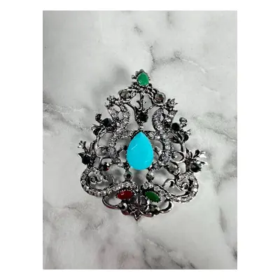 Brooch XZ459-191 Silver + Blue