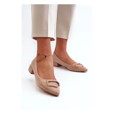 Low heeled pumps with embellishment, Eco Suede S.Barski Beige