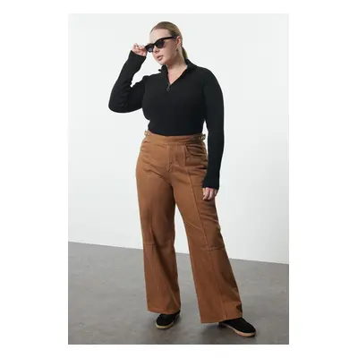 Trendyol Curve Light Brown Adjustable Waist Wide Leg Plus Size Jeans