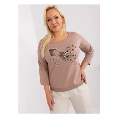 Navy beige plus size blouse with butterfly