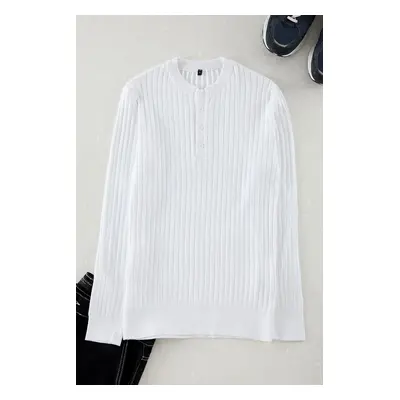 Trendyol White Slim Crew Neck Textured Knitwear Sweater