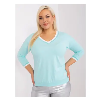 Mint, plain blouse of a larger size with cuffs