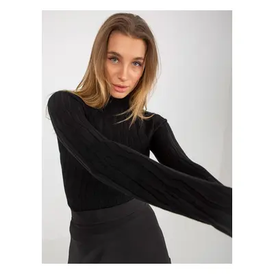 Women's black fitted turtleneck sweater