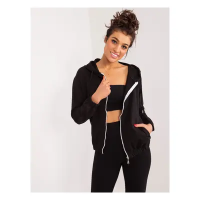 Women's Black Cotton Sweatshirt with Zipper Closure