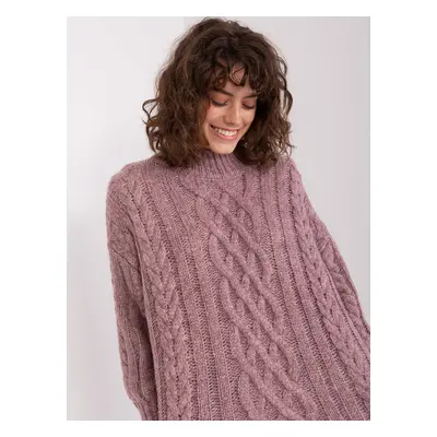 Purple women's sweater with cables