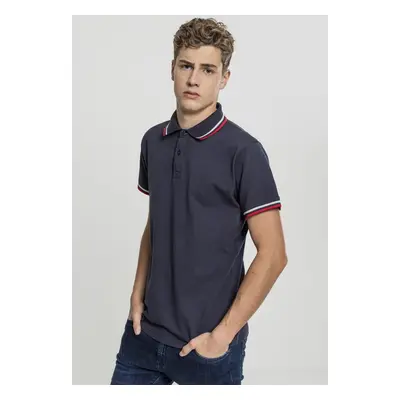 Men's Double Stripe Polo Shirt Navy/Blue/Flame Red