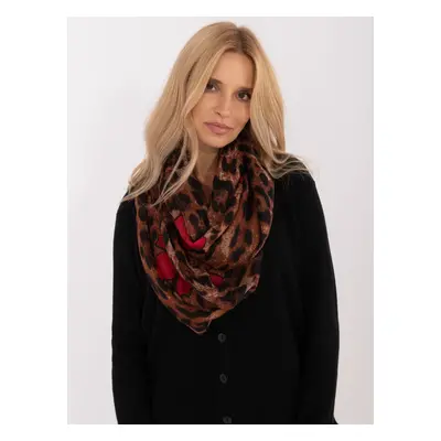 Brown women's scarf with flowers and leopard print