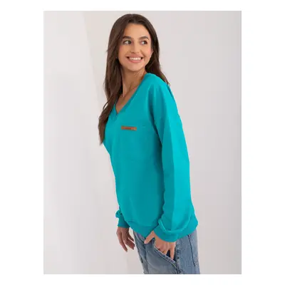 Turquoise plain blouse with long sleeves