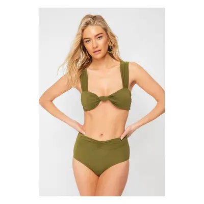 Trendyol Khaki Gathered High Waist Hipster Bikini Bottom