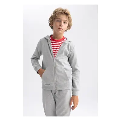 DEFACTO Boy's Gray Hooded School Cardigan