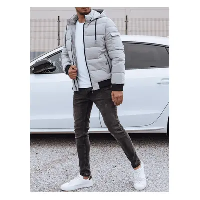 Men's winter quilted jacket with hood gray Dstreet