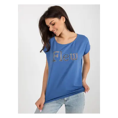 Dark blue cotton T-shirt with inscription