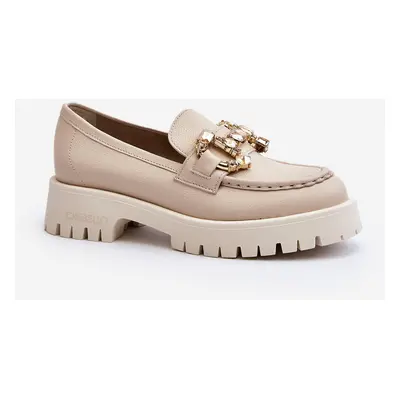 Women's leather loafers with CheBello decoration beige