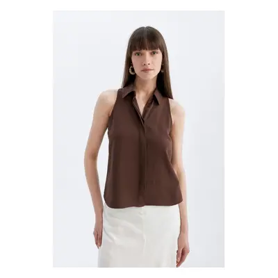 DEFACTO Regular Fit Shirt Collar Linen Blend Sleeveless Blouse