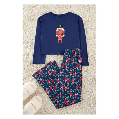 Trendyol Navy Blue 100% Cotton Christmas Themed Knitted Pajamas Set