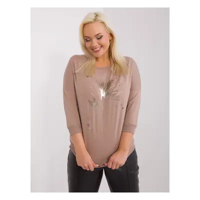 Dark beige blouse plus size with 3/4 sleeves